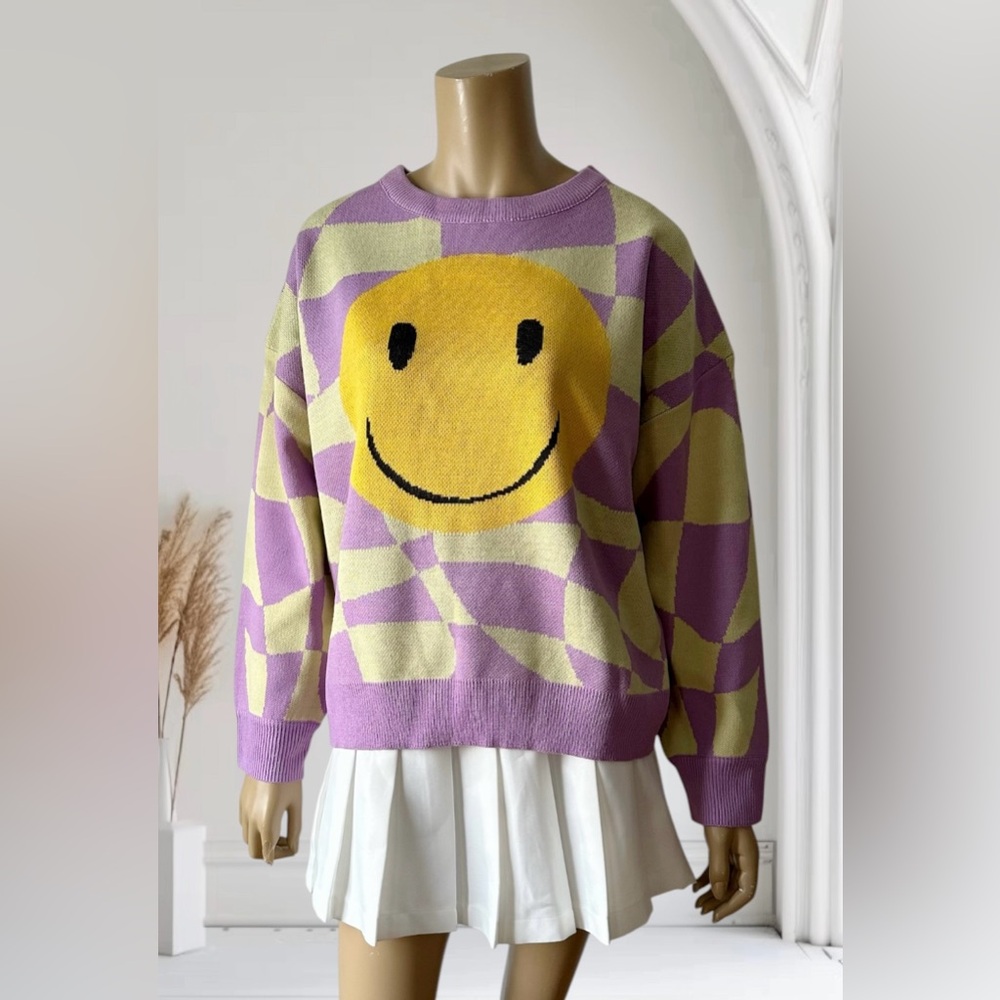 NWT Bailey Rose Checkered Smiley Face Sweater - Picture 5 of 10